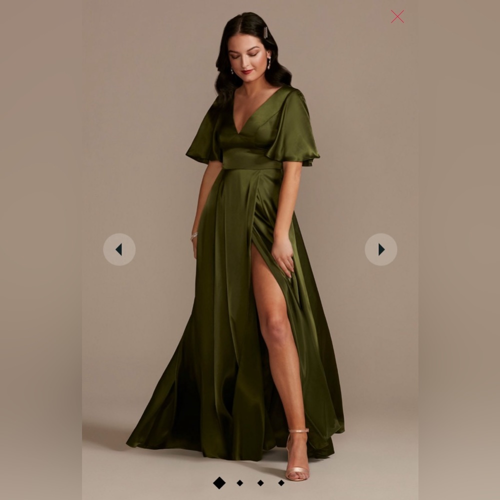 Galina Signature charmeuse flutter-sleeve a-line bridesmaid dress martini olive